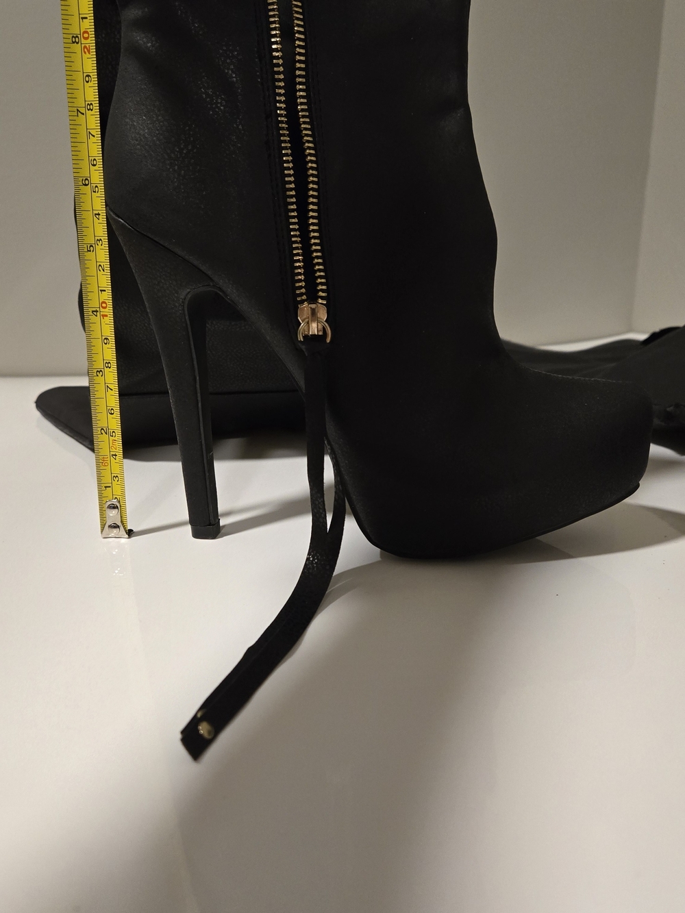 Ballantine Black Over-the-Knee Platform Stiletto Boots with Gold Zip - Picture 14 of 16